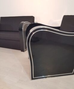 schwarz, hochglanz, sessel, art deco, sofa, chromliner, wohnzimmer, chromgriffe, lack, Luxus, Furnier, Chromlinien, klavierlack