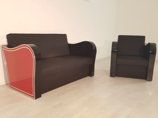 Art Deco, Design, Chromliner, Set, Design, Interior, Llyod Timm, Red, Black, Lacquer, high gloss, Handmade, Furniture