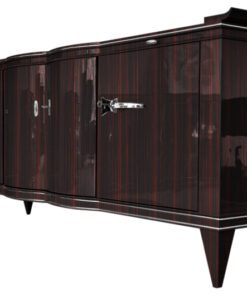 braun, hochglanz, sideboard, art deco, toller fuß, wohnzimmer, chromgriffe, lack, Luxus, Furnier, makassar, klavierlack, stauraum