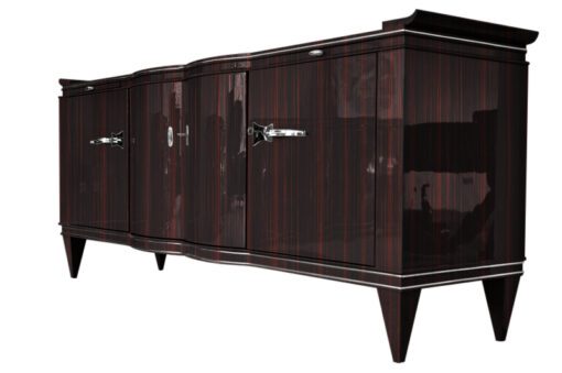 braun, hochglanz, sideboard, art deco, toller fuß, wohnzimmer, chromgriffe, lack, Luxus, Furnier, makassar, klavierlack, stauraum