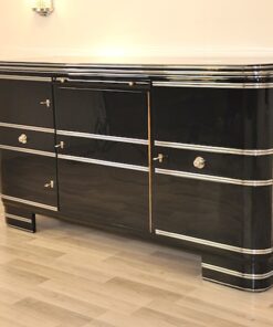 schwarz, hochglanz, sideboard, buffet, art deco, toller fuß, wohnzimmer, chromgriffe, lack, Luxus, Furnier, Chromlinien, klavierlack