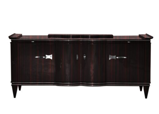 braun, hochglanz, sideboard, art deco, toller fuß, wohnzimmer, chromgriffe, lack, Luxus, Furnier, makassar, klavierlack, stauraum