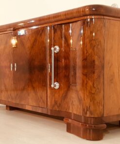 Art Deco, Sideboard, Design, innendesign, Moebel, Wohnzimmer, Aufbewahtung, Sideboard, buffet, Walnussholz, Restauration, Chromgriffe