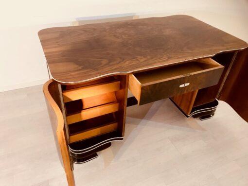 Art Deco, Moebel, Design, Schreibtisch, Wurzelholz, Walnuss, Furnier, braun, Wohnzimmer, Buero, Partnerschreibtisch, Frankreich,