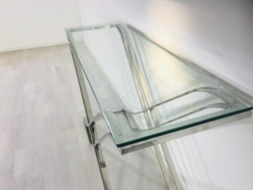 Bauhaus, Konsole, Tisch, Konsolentisch, Design, Innendesign, Decor, Chrom, geschwungen, Glasplatte, edel, selten, Wohnzimmer