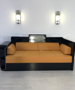 Art Deco, Daybed, Leder, Sofa, Klavierlack, Design, moebeldesign, Innendesign, luxus, elegant, Hochglanz, Wohnzimmer, Polstermoebel