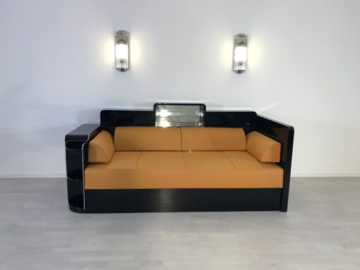 Art Deco, Daybed, Leder, Sofa, Klavierlack, Design, moebeldesign, Innendesign, luxus, elegant, Hochglanz, Wohnzimmer, Polstermoebel