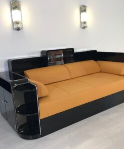 Art Deco, Daybed, Leder, Sofa, Klavierlack, Design, moebeldesign, Innendesign, luxus, elegant, Hochglanz, Wohnzimmer, Polstermoebel