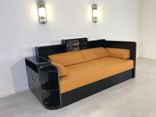 Art Deco, Daybed, Leder, Sofa, Klavierlack, Design, moebeldesign, Innendesign, luxus, elegant, Hochglanz, Wohnzimmer, Polstermoebel