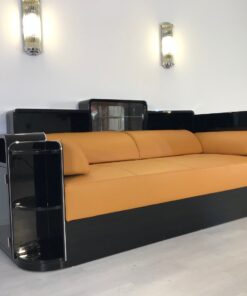 Art Deco, Daybed, Leder, Sofa, Klavierlack, Design, moebeldesign, Innendesign, luxus, elegant, Hochglanz, Wohnzimmer, Polstermoebel