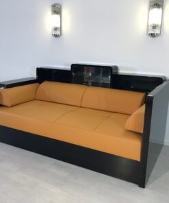 Art Deco, Daybed, Leder, Sofa, Klavierlack, Design, moebeldesign, Innendesign, luxus, elegant, Hochglanz, Wohnzimmer, Polstermoebel