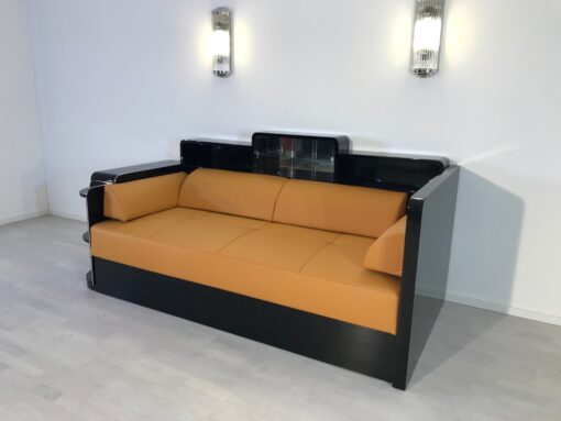 Art Deco, Daybed, Leder, Sofa, Klavierlack, Design, moebeldesign, Innendesign, luxus, elegant, Hochglanz, Wohnzimmer, Polstermoebel