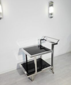 Bauhaus, Servierwagen, hochglanz, Barwagen, Design, Innendesign, Luxus, Hotelmoebel, Moebel, Bar, elegant, Chrom, Lacobel, Glas, schwarz