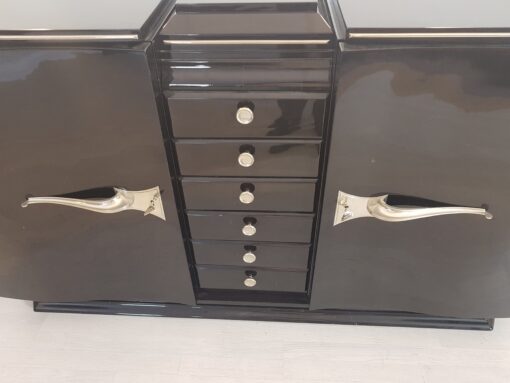 Art Deco, Sideboard, Design, geschwungene Turen, schwarz, Hochglanz, Lack, Innendesign, Kommode, Buffet, Credenza, Aufbewahrung, Luxus