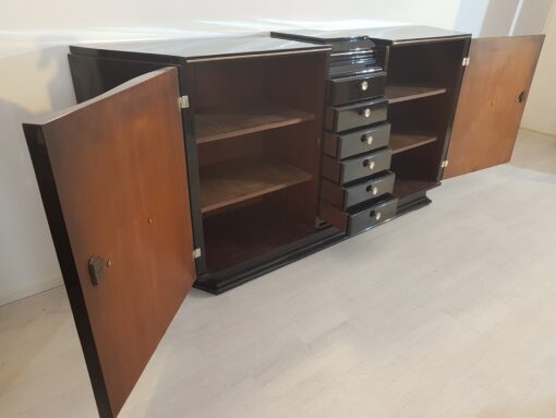 Art Deco, Sideboard, Design, geschwungene Turen, schwarz, Hochglanz, Lack, Innendesign, Kommode, Buffet, Credenza, Aufbewahrung, Luxus