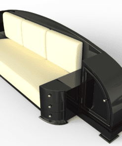 Großes Art Deco Sofa mit Klavierlack, Design, Antiquitaeten, Restauration, Daybed, Frankreich, Chrom, Griffe, Leder, Dreisitzer