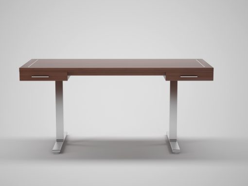 Schöner Design Schreibtisch aus edelen Palisanderholz und mit eleganten Stahlfueßen. Bietet eine tolle Intersie in der Tischplatte.