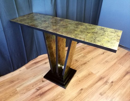 Konsolentisch, Design, Art Deco, Innendesign, Tisch, Konsole, Luxus, Metall, Bronze, Gold, Farbe, Treppenfuß, elegant, Wohnzimmer