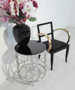 Franzoesischer Art Deco Stuhl mit Schlagmetal, Restaurierung, Schwarz, Klavierlack, Design, Bronze, Gold, Innendesign, Luxus, moebel