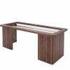 Toller Design Schreibtisch für Ihr Büro oder Wohnzimmer. Bietet einzigartiges Makassarholz und tolle Stahlapplikationen unter der Tischplatte