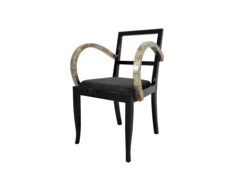 Franzoesischer Art Deco Stuhl mit Schlagmetal, Restaurierung, Schwarz, Klavierlack, Design, Bronze, Gold, Innendesign, Luxus, moebel