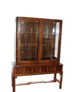 art deco, vitrine, braun, glas, furnier, muster, schloss, schlüssel, boden, restauriert, antik, wohnzimmer, elegant, luxus