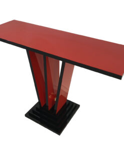 Rote und schwarze Art Deco Design Konsole, Tisch, Moebel, konsolentisch, farbenfroh, Innendesign, Luxusmoebel, Goldkugel, Wohnzimmer