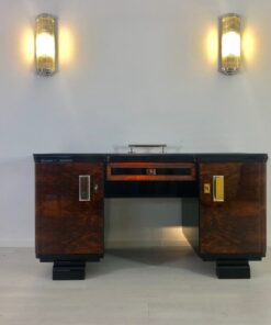 Original 1920er Art Deco Schreibtisch mit Alcantara Leder, Tische, Antiquitaeten, Moebel, Schreibtische, Nussbaum, Walnuss, Bücherhalter