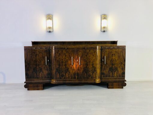 Großes Art Deco Walnuss Sideboard, Kirsch-Ornamente, klassisches Design, Walnussholz, Original, Antik, XXL, Furnier, Stauraum, Maserung