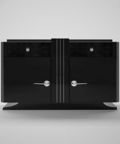 schwarze, Art, Deco, Kommode, leder, schublade, chromgriffe, sideboard, wohnzimmer, neu, alt, restauriert, design, style, lack