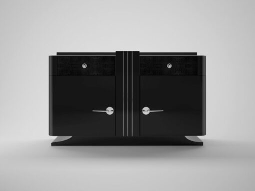 schwarze, Art, Deco, Kommode, leder, schublade, chromgriffe, sideboard, wohnzimmer, neu, alt, restauriert, design, style, lack