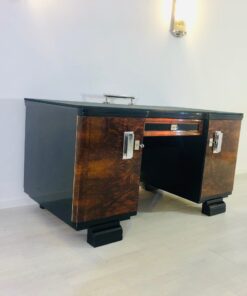 Original 1920er Art Deco Schreibtisch mit Alcantara Leder, Tische, Antiquitaeten, Moebel, Schreibtische, Nussbaum, Walnuss, Bücherhalter