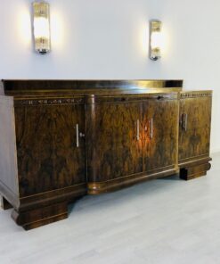 Großes Art Deco Walnuss Sideboard, Kirsch-Ornamente, klassisches Design, Walnussholz, Original, Antik, XXL, Furnier, Stauraum, Maserung