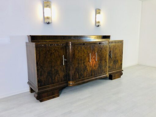 Großes Art Deco Walnuss Sideboard, Kirsch-Ornamente, klassisches Design, Walnussholz, Original, Antik, XXL, Furnier, Stauraum, Maserung