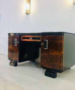 Original 1920er Art Deco Schreibtisch mit Alcantara Leder, Tische, Antiquitaeten, Moebel, Schreibtische, Nussbaum, Walnuss, Bücherhalter