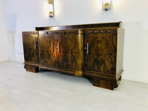 Großes Art Deco Walnuss Sideboard, Kirsch-Ornamente, klassisches Design, Walnussholz, Original, Antik, XXL, Furnier, Stauraum, Maserung