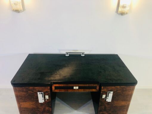 Original 1920er Art Deco Schreibtisch mit Alcantara Leder, Tische, Antiquitaeten, Moebel, Schreibtische, Nussbaum, Walnuss, Bücherhalter