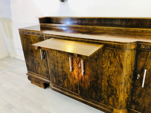 Großes Art Deco Walnuss Sideboard, Kirsch-Ornamente, klassisches Design, Walnussholz, Original, Antik, XXL, Furnier, Stauraum, Maserung