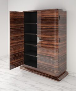 Moderner Design Schrank aus Makassar Chromgriffe Hochglanz, Barschrank, Individualisierbar, polierte Oberflächen, mattschwarzes Innenleben