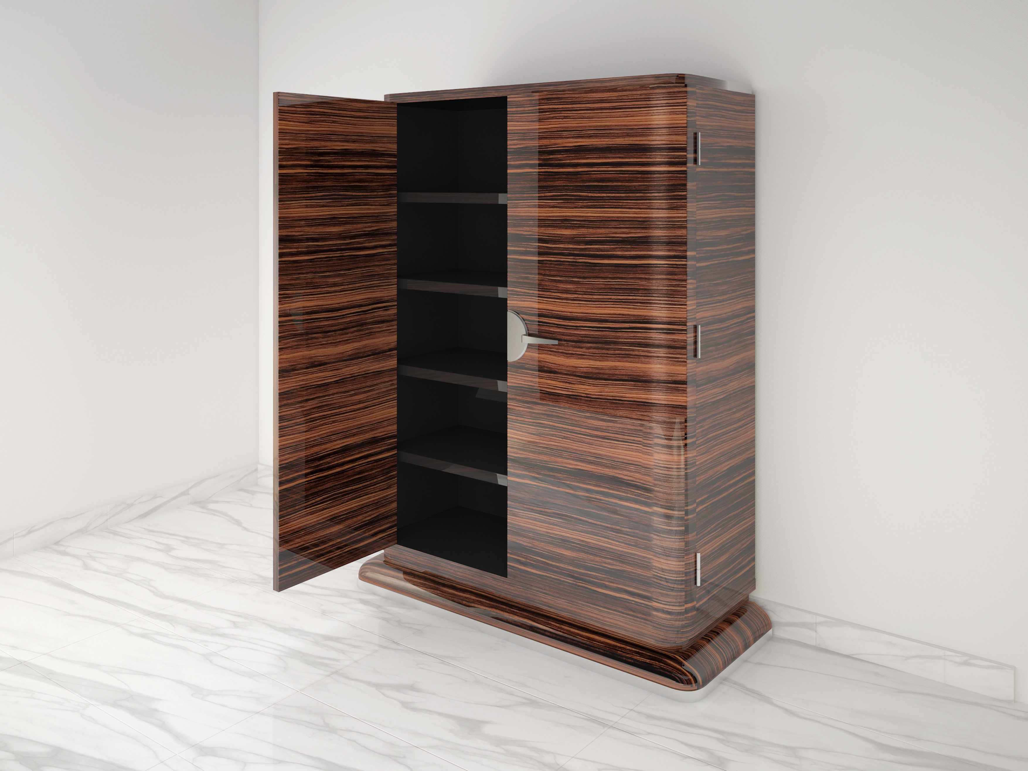 Moderner Design Schrank aus Makassar Chromgriffe Hochglanz