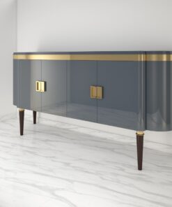 Hochglanz Design Sideboard in Hell-Anthrazit, Lack, High End, Luxusmoebel, Aufbewahrung, Buffet, Schrank, Wohnzimmerschrank