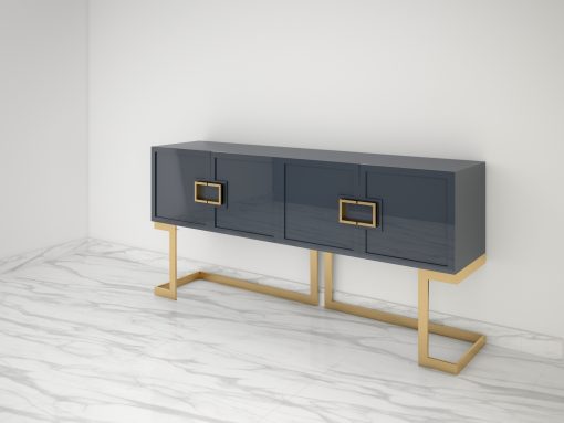 Graues Design Sideboard Buffet mit polierten Messing-Beinen, moderne Moebel, Design Moebel, Luxus Mobel, Wohnzimmerschrank, Hochglanz