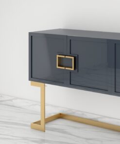 Graues Design Sideboard Buffet mit polierten Messing-Beinen, moderne Moebel, Design Moebel, Luxus Mobel, Wohnzimmerschrank, Hochglanz