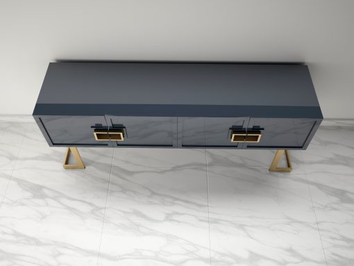 Graues Design Sideboard Buffet mit polierten Messing-Beinen, moderne Moebel, Design Moebel, Luxus Mobel, Wohnzimmerschrank, Hochglanz