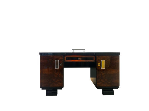 Original 1920er Art Deco Schreibtisch mit Alcantara Leder, Tische, Antiquitaeten, Moebel, Schreibtische, Nussbaum, Walnuss, Bücherhalter