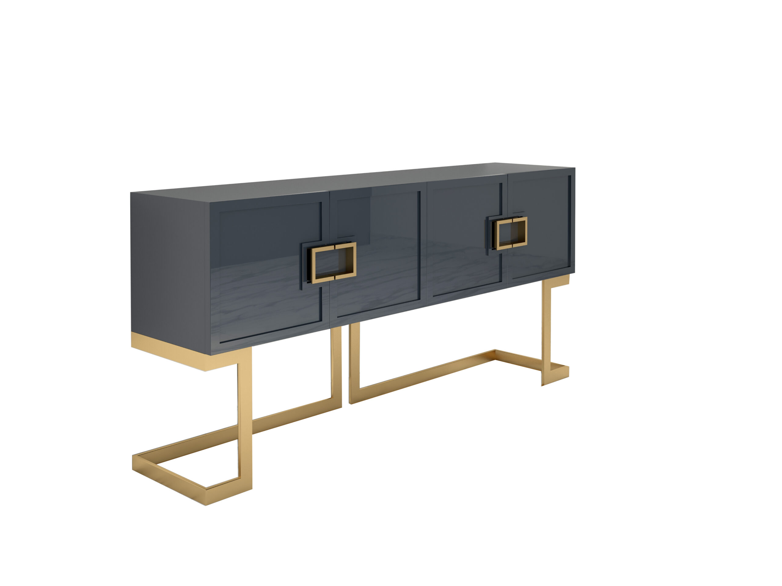 Graues Design Sideboard Buffet mit polierten Messing-Beinen - Original  Antike Möbel
