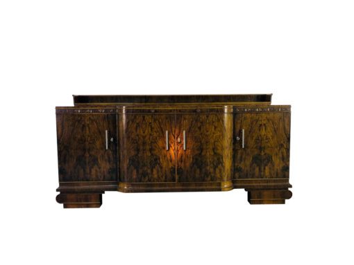 Großes Art Deco Walnuss Sideboard, Kirsch-Ornamente, klassisches Design, Walnussholz, Original, Antik, XXL, Furnier, Stauraum, Maserung