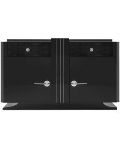 schwarze, Art, Deco, Kommode, leder, schublade, chromgriffe, sideboard, wohnzimmer, neu, alt, restauriert, design, style, lack