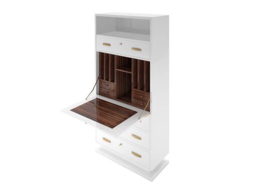 makassar, holz, hoher, sekretär, schrank, design, weiß, lack, lackiert, alt, neu, art, deco, design, style, stil, nachbau