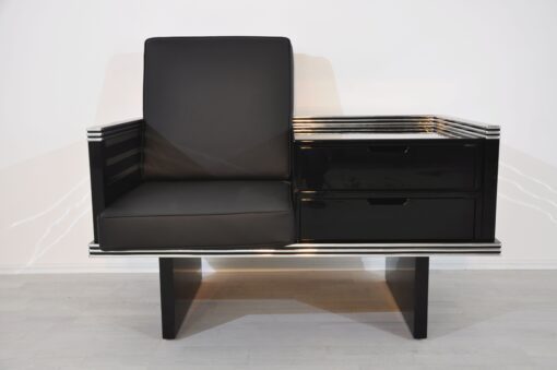 Art Deco Sessel mit Chromleisten, Pärchen, Designmöbel, Innendesign, Luxus, Individualisierbar, Sitzmöbel, Schubladen, Wohnzimmer